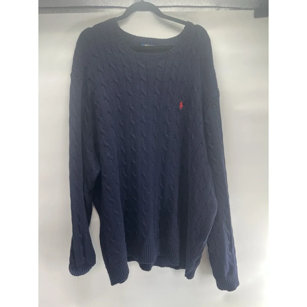 Polo Ralph Lauren Men's 5X Navy Cable‎ Knit Sweater Pony Logo